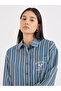 Blue Printed Chest Pocket Striped Oversized Shirt - 4