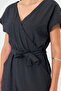 Women's Anthracite Double Breasted Collar Back V Detailed Pocket Belted Wide Leg Jumpsuit Arm-24Y001073 - 3