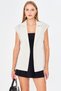 Women's Cream Men's Collar Waist Belted Linen Look Vest Arm-25Y001079 - 2