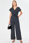 Women's Anthracite Double Breasted Collar Back V Detailed Pocket Belted Wide Leg Jumpsuit Arm-24Y001073 - 4