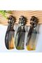 Handmade Double Headed Peacock Patterned Antistatic Hair Care Unisex Bone Comb Made of Natural Horn - 2