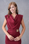 Women's Degaje Collar Slit and Accessory and Drape Design Sleeveless Burgundy Midi Evening Dress 77130 - 5