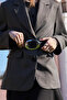 Black Oval Buckle Detail Waist Belt - 4