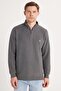 Men's Slim Fit Slim Fit Cotton Thessaloniki Fabric Half Zipper Anthracite Stand Collar Sweatshirt