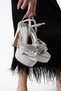 Sinny Silver Satin Stone Detailed Women's Evening Dress Heeled Shoes