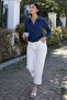 Shirt Collar Buttoned Navy Blue Cardigan - 2