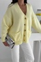 Oversize Buttoned Yellow Cardigan - Pocketed V-Neck Soft Textured Knitwear Cardigan - 4