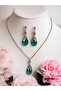 Crystal Stone Big Cat's Eye Earrings and Necklace Set