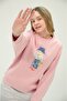 Women's Teddy Bear Printed Pink 3 Thread Raised Sweatshirt Crew Neck, Cotton Inside