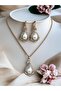 Antique Bronze Water Drop Necklace and Earrings Set with Crystal Stone - 3