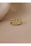 Three 3 Row Heart Model Zircon Stone Adjustable Gold Gold Color Ring