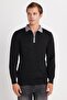 Men's Standard Fit Long Sleeve Half Zip Polo Neck Black Sweater - 4