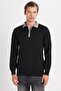 Men's Standard Fit Long Sleeve Half Zip Polo Neck Black Sweater