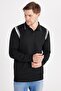 Men's Slim Fit Slim Fit Long Sleeve Polo Neck Striped Black Sweater