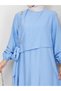 Women's Blue Strawberry Fabric Dress with Tie Detail - 5