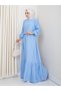 Women's Blue Strawberry Fabric Dress with Tie Detail - 2