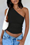 Women's Black One Shoulder Basic Slim Fit Slim Fit Blouse