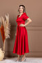 Satin Square Neck Balloon Sleeve Midi Dress - Red - 5