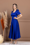 Satin Square Neck Balloon Sleeve Midi Dress - Cobalt Blue - 5