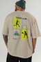 Tennis Club Back Printed Beige Oversize T-Shirt Men's Women's 100% Cotton Crew Neck T-Shirt - 6