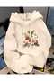 Berry Good Printed Hooded Beige Sweatshirt with Pocket and Wool Inside