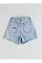 Blue Stitch Printed Girl's Jean Shorts - 3