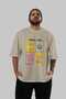 Travel Club Front Printed Beige Oversize T-Shirt Men's Women's 100% Cotton Crew Neck T-Shirt - 5