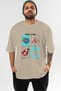 Music Club Front Printed Beige Oversize T-Shirt Men's Women's 100% Cotton Crew Neck T-Shirt