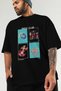 Music Club Front Printed Black Oversize T-Shirt Men's Women's 100% Cotton Crew Neck T-Shirt - 3