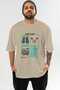 Gym Club Front Printed Beige Oversize T-Shirt Men's Women's 100% Cotton Crew Neck T-Shirt