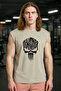 Men's Printed Beige Oversize Crew Neck Cotton Sleeveless Sports T-Shirt/Undershirt