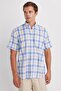 Men's Regular Fit Classic Cut Oversized 100% Cotton Linen Texture Pocketed Checked Short Sleeve Shirt - 4