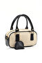 Straw / Black Shk207 Faux Leather Charm Detailed Zippered Adjustable Strap Hand, Arm and Shoulder Bag - 2