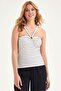 Women's Striped Halter Neck Ring Detailed Strap Blouse - White Black Summer Stylish Model
