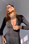 ZIPPERED SHINY POLYAMIDE FABRIC STRETCH JUMPSUIT