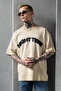 Men's Cream Oversize T-Shirt Loose Cut Printed - 4