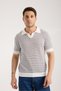 Men's Polo Neck Links Knitted Textured White Short Sleeve Knitwear T-Shirt - 3