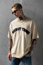 Men's Cream Oversize T-Shirt Loose Cut Printed