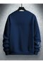 Navy Blue Unisex Women/Men Never Colorful Oversize Crew Neck Cotton - 2