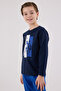 Boy's Crew Neck Pigment Printed Winter Regular Fit Navy Blue Pajama Set Us2206-C-V2 - 4