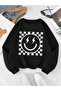 Black Unisex Men/Women Black Smiling Face Custom Printed Oversize Cotton Crew Neck - 2