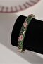 Pink Floral Green Enamel Handcuff Bracelet - 6