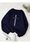 Navy Blue Unisex Women/Men Paris Special Color Oversize Crew Neck Cotton