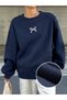 Navy Blue Unisex Men/Women's Ribbon Special Colored Oversize Crew Neck Cotton