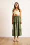 Women's Khaki Layered Draped Midi Woven Skirt Etk-19000313 - 2
