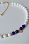 Mediterranean White Navy Blue Syriac Stone Tassel Glass & Crystal Bead Handmade Necklace - 5
