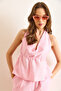 Women's Pink Tie-Up Strap Back Detailed Cotton Blouse Blz-19003070 - 6