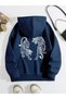 Navy Blue Unisex Men/Women Tiger Colorful Custom Printed Cotton Oversize Hoodie - 2