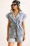 Women's Light Blue Pocketed Belted Denim Vest Ylk-19000079 - 2