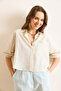 Women's Beige Blue Single Pocket Striped Front Short Back Long Crop Shirt Gml-19001377 - 4